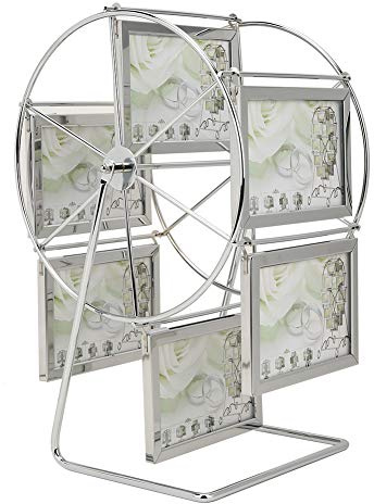 Buachois Glas Metall Bilderrahmen Silber 360 Grad Drehbarer Riesenrad Foto Displayhalter mit 6 Rahmen, Desktop Deko Fotorahmen für 5 x 3,5 Zoll Hochzeits Bilder, Fotos