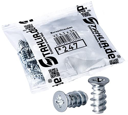 100 tornillos europeos de 6,3 x 24 mm, tornillos para rieles de cajones, tornillo especial avellanado para cajones, muebles, bisagras, rieles de cajón, tornillos de montaje
