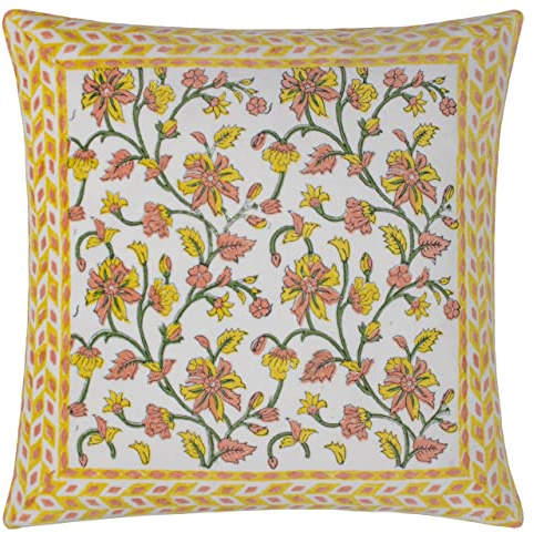 Paoletti Mentera Feather Filled Cushion, Yellow/Peach Crush, 50 x 50 cm