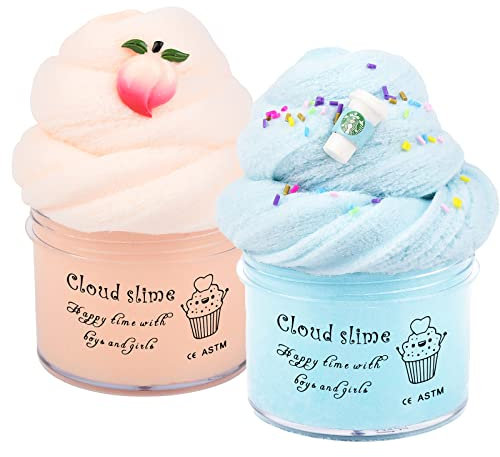 Basywiim 2 teiliges Fluffy Slime Kit-Cloud Schleim Set, Soft and Stretchy, Ideal Gift for Girls Boys, lustiges Spielzeug, Spielzeug zum Stressabbau
