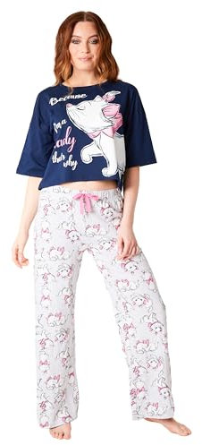 Disney Pigiama Donna - Pigiama Donna Cotone Lungo a Manica Corta S-XL Pigiami Due Pezzi - Regali Donna (Navy Marie, L)