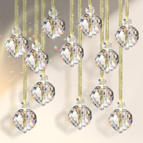 nuyikaso Kristalle zum Aufhängen 12 Stück 25mm Klar Sonnenfänger Kristall Prisma Weihnachtsbaum Ornament für Weihnachten Hochzeit Party Home Decor