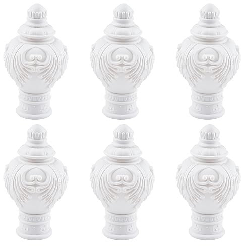 UFURMATE Vorhang-Endstücke, 6 Stück weiße Kunststoff-Vorhangschiene Polkopfkappe dekorative Fenstervorhangschienenende Gardinenstangenenden, passend für Ø 28mm Gardinenstangen (klassischer Stil)