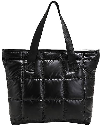 Anopo Gesteppte Tasche Damen Puffer Tote Handtaschen Stepptasche Damen Shopper Sanft Gepolstert Umhängetasche Einkaufstasche Schwarz