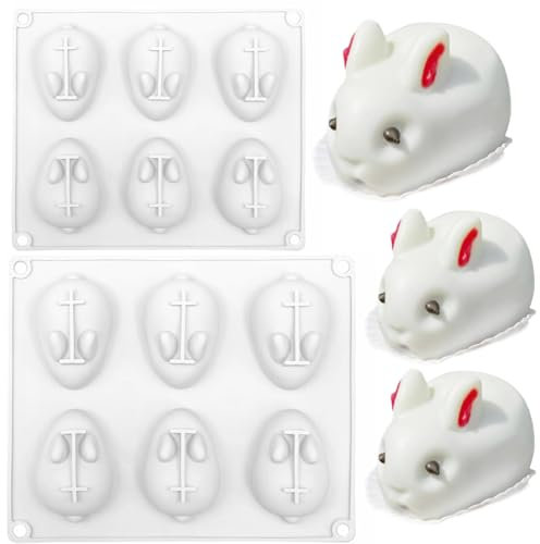 2 Stück Antihaftend 3d Kaninchen Backform, Silikonform Ostern, Silikon Backform Kaninchen, Kaninchen Form Silikon Backform, Silikonform Hase Backformen, Für Osterfeier Gelee, Kuchen, Pudding, Dessert