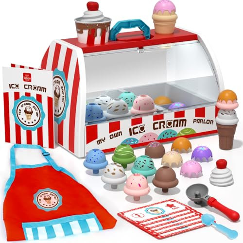 Lehoo Castle Heladeria Juguete, Cocinita Infantil, Comida de Juguete, Utensilios Cocina Juguete, Regalo para Niños y Niñas de 3 Anos y Más(Rojo)