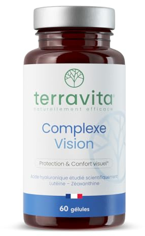 COMPLEXE VISION | Complément Alimentaire Yeux Secs et Fatigués | Acide Hyaluronique Breveté, Lutéine, Zéaxanthine, Myrtille, Vitamines et Zinc Bisglycinate | 60 Gélules | Made in France | Terravita