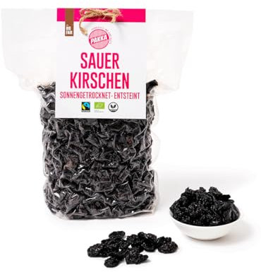 PAKKA - Bio Fairtrade Sauerkirschen sonnengetrocknet 750g, Öko wildgesammelte, ungeölte, ungesüsste Kirschen direkt von Kleinbauern aus Samarkand, Usbekistan, vegan, 750g