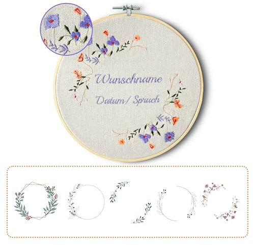 my STITCHERY Stickrahmen mit Namen und Datum bestickt - Personalisierte Wanddekoration als Geschenk zur Geburt oder Taufe (Weiß)