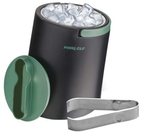 Pinacle Isolierter Eiskübel für Partys mit Zange, die in den Deckel passt – Edelstahl-Eiskübel für Cocktailbar mit klappbaren Griffen für Innen- und Außenbereich, BPA-frei, Grün