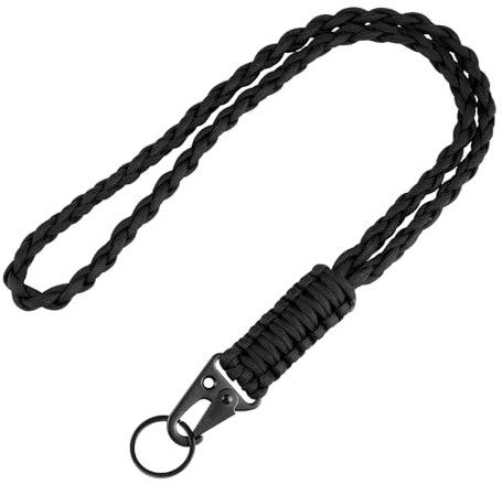 Teaaha Heavy Duty Paracord Lanyard - 550 Military Braided Tactical Neck Lanyards with HK Clip Key Ring, Perfect for Keys, ID Badges, Phone, Whistle, Camera, Wallet (Black)