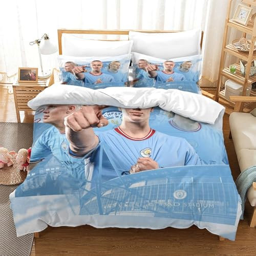 tanzhenning Erling Haaland Bettwäsche Set Bettbezug Set Für Kinder Jungen Mädchen Weich Atmungsaktiv Microfaser Betten Set Mit Reißverschluss Und Kissenbezug 3 Teilig Sets Single(140x200cm)