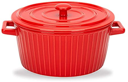 RajoNN Red 1.1L Round Casserole Dutch Oven,Casserole Cookware Durable,Non-Stick Pan,Easy To Clean,Cold and Heat Resistant red-1.1L