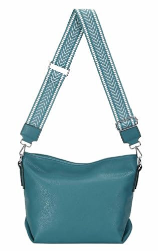 Damen Tasche Shopper Hobo Bags Crossbody Schultertasche Umhängetasche Handtasche Gürteltasche Crossover Kunst Leder Türkis V1