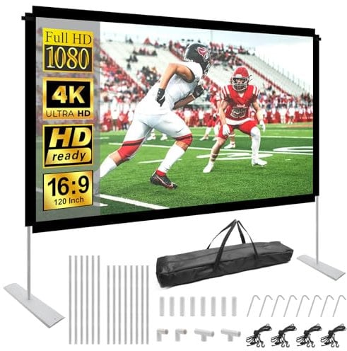 Schermo Proiettore 120 Pollici,HOPFROG Telo Proiettore con Supporto Projector Screen 16:9 HD 4K Telo per Proiettore Anteriore e Posteriore con Borsa di Stoccaggio