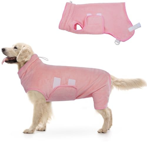 Hjumarayan Hundebademantel - Saugfähig Bademantel Hund Schnell Trocknend Hundebademantel mit Beinen Verstellbar Hunde Bademantel nach einem Bad, Schwimmen oder Matschigen Abenteuer, Rosa XL