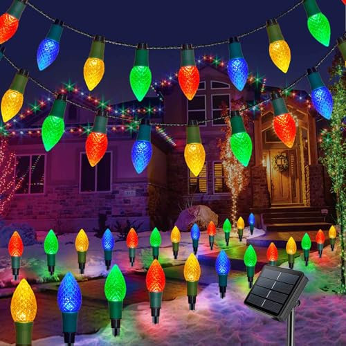 Homeleo 20 LED Solar C9 Christmas Lights Outdoor, Newest 2-in-1 C9 LED Christmas Pathway Lights & String Lights for Outside Christmas Decorations Tree Yard Front Porch Door Window Decor