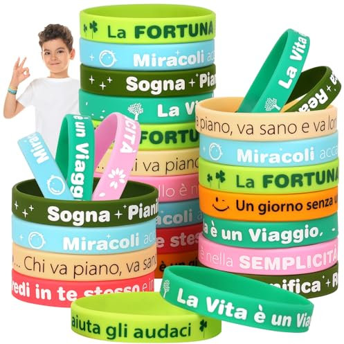 LVNRIDS 24 pezzi Braccialetti Motivazionali in silicone per Bambini Adolescente, 7 inch Braccialetto Motivazionale Sportivi in Gomma per Insegnanti Gli Amici Regali Incoraggianti