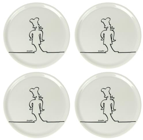 Lentz Piatto per pizza Ø 31 cm in porcellana con divertente motivo cuoco (set da 4)