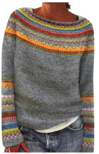 Generic Women's Fairisle Jumper Autumn Winter Casual Loose Knit Jacquard Sweater Turtleneck Long Sleeve