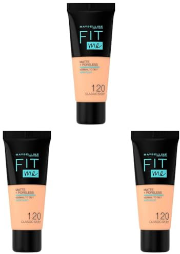 MAYBELLINE Fit Me Matte Poreless Foundation 30 ml, 120 Classic Ivory (Packung mit 3)