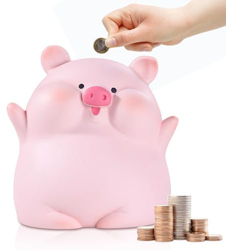 Salvadanaio a forma di maiale salvadanaio, con openin per banconote e monete, per ragazzi e ragazze, adulti, idea regalo, 16,5 x 14 x 15,5 cm