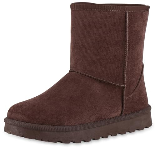 VAN HILL Damen Winter Boots Flach Profilsohle Bequem Schuhe 216505 Braun 37