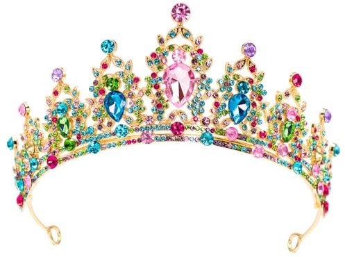 Mädchen Kristall Tiara Hochzeit Braut Frauen Prinzessin Stirnband Krone Haarschmuck für Geburtstag Party Festzug Abschlussball Königin Kostüm Bühnenauftritte (Farbe mischen)