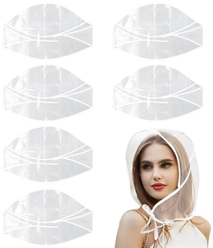 Amexo 6 Pieces Rain Bonnet with Visor, Rain Hats for Women Clear Waterproof Rain Bonnet with String Plastic Rain Hat Portable Umbrella Hats Protect Hair Rain Bonnets for Outdoor Activities White
