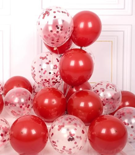 DazzJoy Metallic Luftballons Rot, 10 Stück Konfetti Rote Luftballons Geburtstag, Latex Rote Helium Ballons, Konfetti Luftballon Rot für Valentinstag, Hochzeit, Brautparty, Geburtstag Party Dekoration
