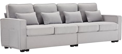 SEEDWAVE Big-Sofa 4-Sitzer großes Sofa, 264cm breites Leinen-Polstersofa, Recamiere mit Vier Lendenkissen,Big Sofa Für das Wohnzimmer (Hellgrau)