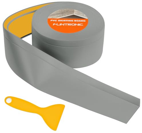 Flintronic Joint Salle de Bain, 5m*65mm (50+15mm) Bande Etancheite Autocollante, Ruban D'étanchéité Auto-Adhésif en PVC pour Baignoire, Salle de Bain, Cuisine, Anti-moisissure, Calfeutrage(Gris)