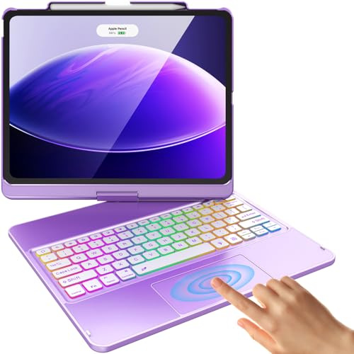 FUWANG Touch-Tastatur-Hülle für iPad Air 13 Zoll (M3 2025/M2 2024) und iPad Pro 12,9, 6., 5., 4., 3. Generation, 360° drehbar, 7 Farben Hintergrundbeleuchtung, für iPad Air 13 Zoll (33 cm), Tastatur