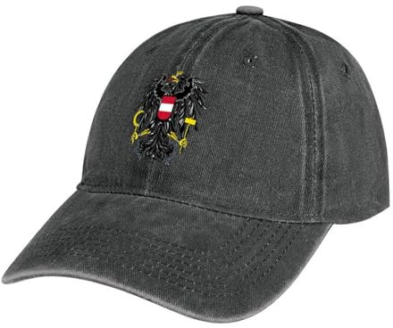 DLERFLOVR Vintage Basecap, Österreichische Flagge Unisex Baumwolle Kappe, Staatswappen Distressed Washed Baseballkappe, Herren Verstellbar Outdoor Freizeit Hut