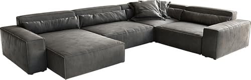 DELIFE Wohnlandschaft Sirpio XL Lederimitat Vintage Anthrazit 360x260 cm Recamiere variabel