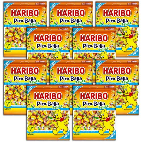 10 er Pack Haribo Pico-Balla sauer vegan 10 x 160g Saures Fruchtgummi mit Konfektfüllung Sonderpreis haltbar bis 03/04-26