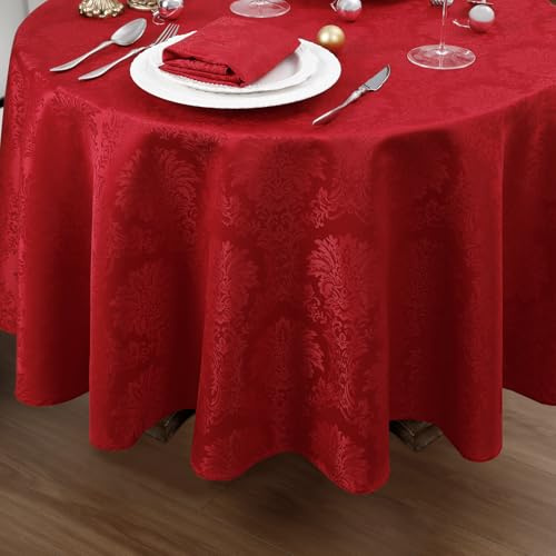 Romanstile große Tischdecke Weihanchten rund 240 cm XXL– Abwaschbare Jacquard Tischdecken Barock Stil, Festlich & Fleckenschutz,Weihnachtsdeko Tischtafel Table Cloth Elegant für Restaurant,Abendessen