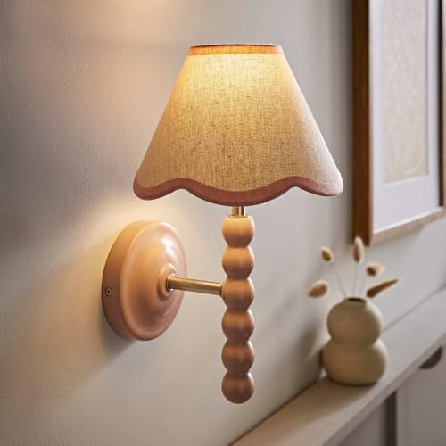 ValueLights | Bobbin Pair of Pink Wall Lights with Trim Scallop Shades and Bulbs | Wall Lights, Home Décor & Improvement Essential | Mains Wired