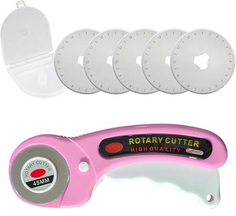 Rotierendes Schneidermesser, Rundklingen Cutter, Edelstahl Stoffschneider, Rollschneider 45mm mit 5 Ersatzklingen, für Abstepp, Stoff, Näharbeiten, Leder, (Rosa)