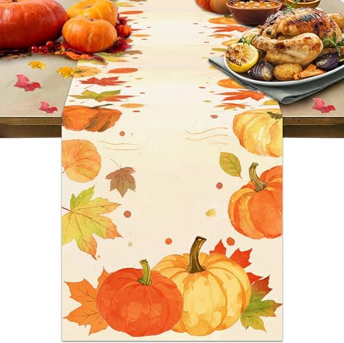 Tischläufer Herbst,180 × 35cm Herbst Tischläufer Kürbis,Thanksgiving-Läufer | Herbstläufer Tisch, Tischdecke Herbst Läufer, Herbsttischläufer, Herbstdeko Innen für Wohnzimmer, Küche, Esszimmer, Party
