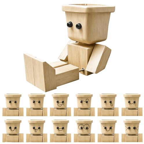 ALKNOT Schüttelnde Holzmann-Figur, Wackelnde Holzfiguren, Charmante Holzfigur mit einem Lächeln, Lebendig Wackelkopf-Autodekoration, Handgefertigte Auto Dekoration, Geschenke für Männer