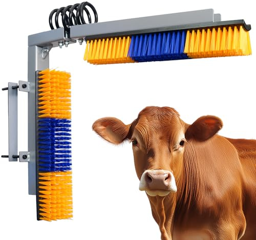 Livestock Scratch Brush With Spring Iron Holder,Animal Back Scratching Brush Including 2pcs goat brushes, 4 stands and accessories For Cow,Cattle,Sheep, Horses,Pigs,Massage Grooming Tool(Yellow)