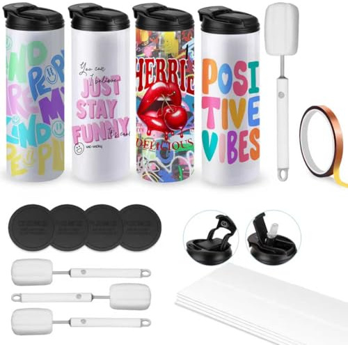 4er-Pack Sublimation-Tumbler, Caffoltgo Sublimation-Becher mit doppelter Öffnung, 20 oz Tumbler mit auslaufsicherer Deckel und Trinkhalm, isolierte Edelstahl-Sportbecher (4pcs-A)