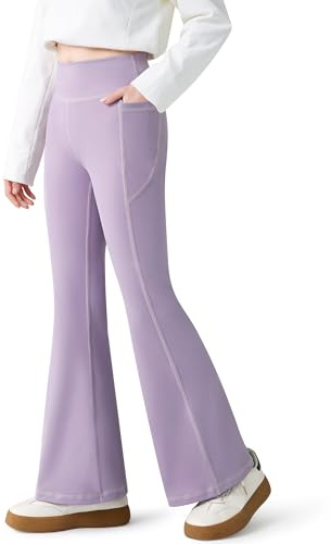 Baogaier Leggings Acampanados para Niñas con Bolsillo, 9-10 Años, Morado