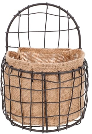 ifundom Vintage Wandkorb aus Eisen Draht Halbrund Hängekorb mit Leinenfutter Vielseitiger Gemüse Organizer und Pflanzenhalter für Garten Wanddeko Balkon Wohnzimmer Platzsparend und
