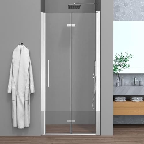 Porta Doccia Per Nicchia 95 Cm (H 195) Linea Neos - Porta A Soffietto Salvaspazio - Cristallo Trasparente 6 Mm - Profili In Alluminio Cromato