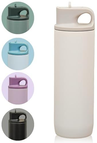 Insulated Water Bottle with Detachable Straw, 550ml Leak-Proof Stainless Steel Vacuum Coffee Flask, BPA-Free Keeps 12H Hot/24H Cold, with Integrated Handle for Gym Sport& Travel (White)
