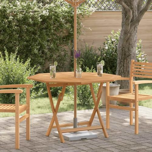 Teenpull Table de jardin pliable 110 x 110 x 75 cm en teck massif résistant aux intempéries avec trou de parasol pour jardin, balcon, terrasse, table à manger d'extérieur