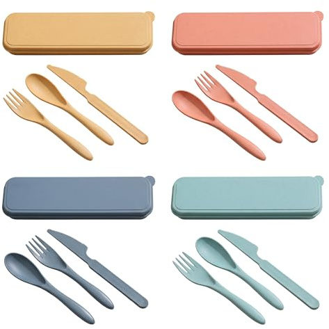 Juego de cubiertos de viaje de 4 piezas, estuche silencioso, juego de cubiertos portátiles de para la oficina, picnics y acampadas, kit de cubiertos duradero y reutilizable, libre de BPA