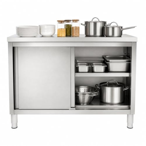 CLKAX Outdoor Küchenschrank Edelstahl 120x50x86cm mit Schiebetüren
